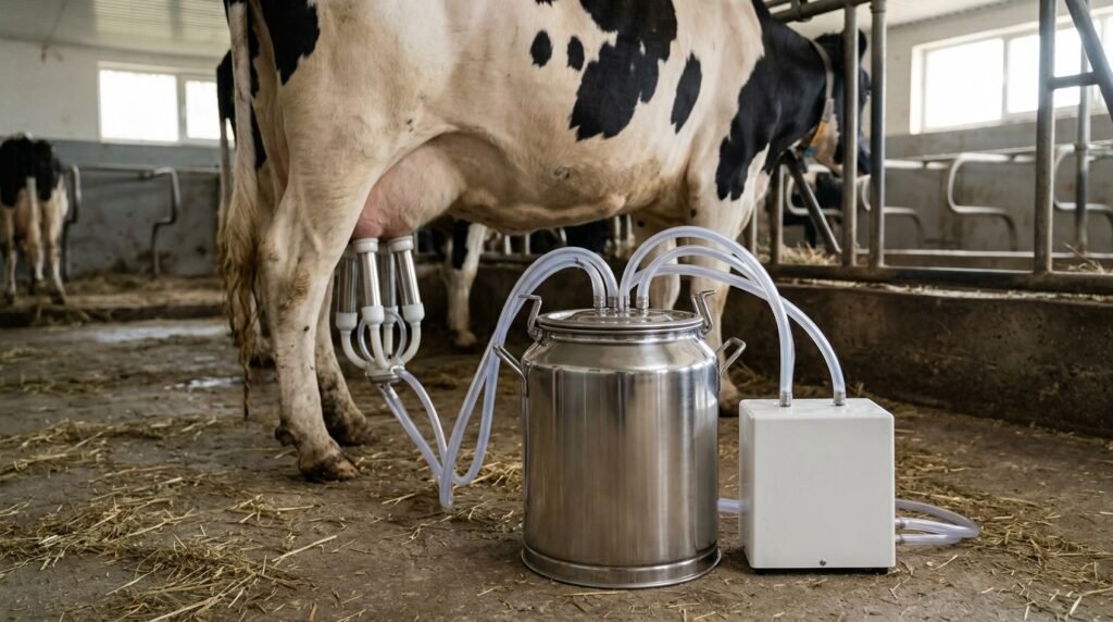 Ordenhadeira Elétrica Portátil para Vaca e Cabra com 6 Teteiras Inox e Balde de 10L